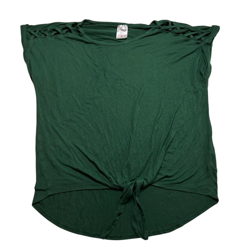 Goblincore Hunter Green Lattice Shoulder Front Tie Blouse | M Cap Sleeve Top